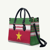 Suriname Christmas Leather Bag with Red-Green Knit Pattern, Yellow Star, and Santa Leopard Motif - Wonder Print Shop