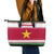 Suriname Christmas Leather Tote Bag with Red-Green Knit Pattern, Yellow Star, and Santa Leopard Motif - Wonder Print Shop