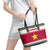 Suriname Christmas Leather Tote Bag with Red-Green Knit Pattern, Yellow Star, and Santa Leopard Motif - Wonder Print Shop