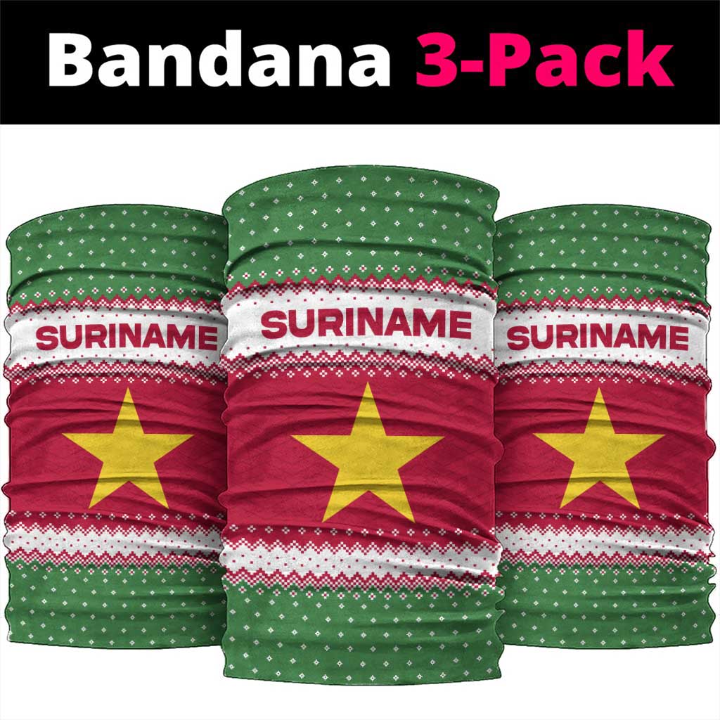 Suriname Christmas Neck Gaiter with Red-Green Knit Pattern, Yellow Star, and Santa Leopard Motif - Wonder Print Shop
