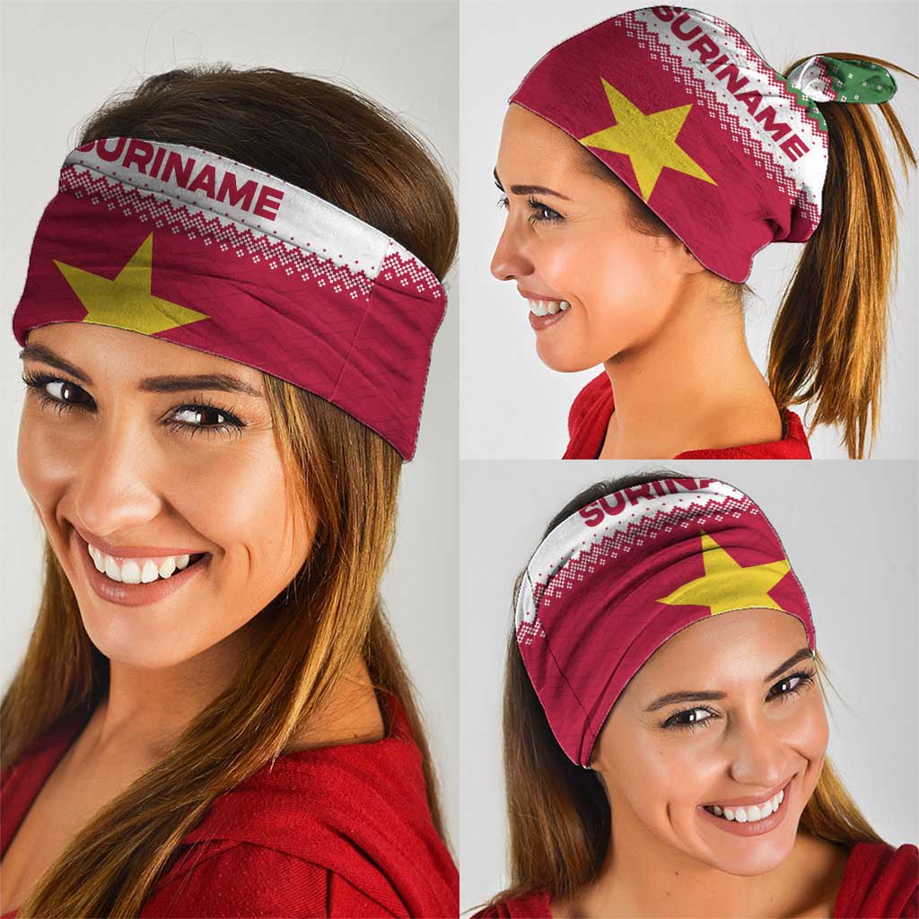 Suriname Christmas Neck Gaiter with Red-Green Knit Pattern, Yellow Star, and Santa Leopard Motif - Wonder Print Shop