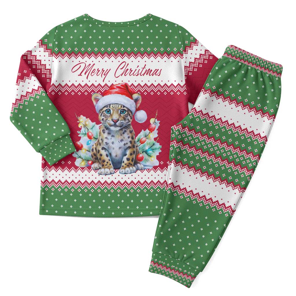Suriname Christmas Pajama Set with Red-Green Knit Pattern, Yellow Star, and Santa Leopard Motif - Wonder Print Shop
