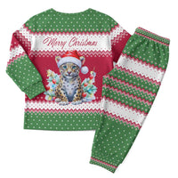 Suriname Christmas Pajama Set with Red-Green Knit Pattern, Yellow Star, and Santa Leopard Motif - Wonder Print Shop