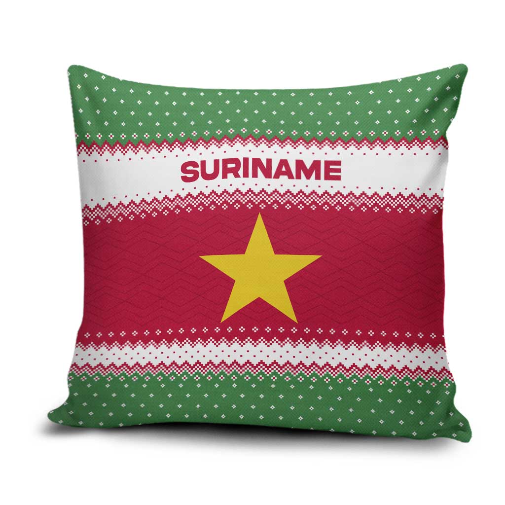 Suriname Christmas Pillow Cover with Red-Green Knit Pattern, Yellow Star, and Santa Leopard Motif - Wonder Print Shop