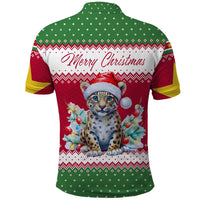 Suriname Christmas Polo Shirt with Red-Green Knit Pattern, Yellow Star, and Santa Leopard Motif - Wonder Print Shop