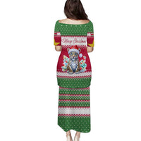 Suriname Christmas Puletasi with Red-Green Knit Pattern, Yellow Star, and Santa Leopard Motif - Wonder Print Shop