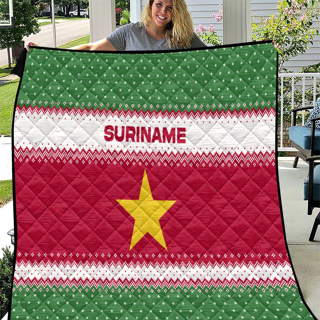 Suriname Christmas Quilt with Red-Green Knit Pattern, Yellow Star, and Santa Leopard Motif - Wonder Print Shop