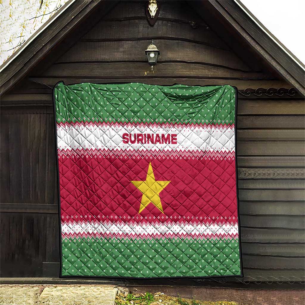Suriname Christmas Quilt with Red-Green Knit Pattern, Yellow Star, and Santa Leopard Motif - Wonder Print Shop