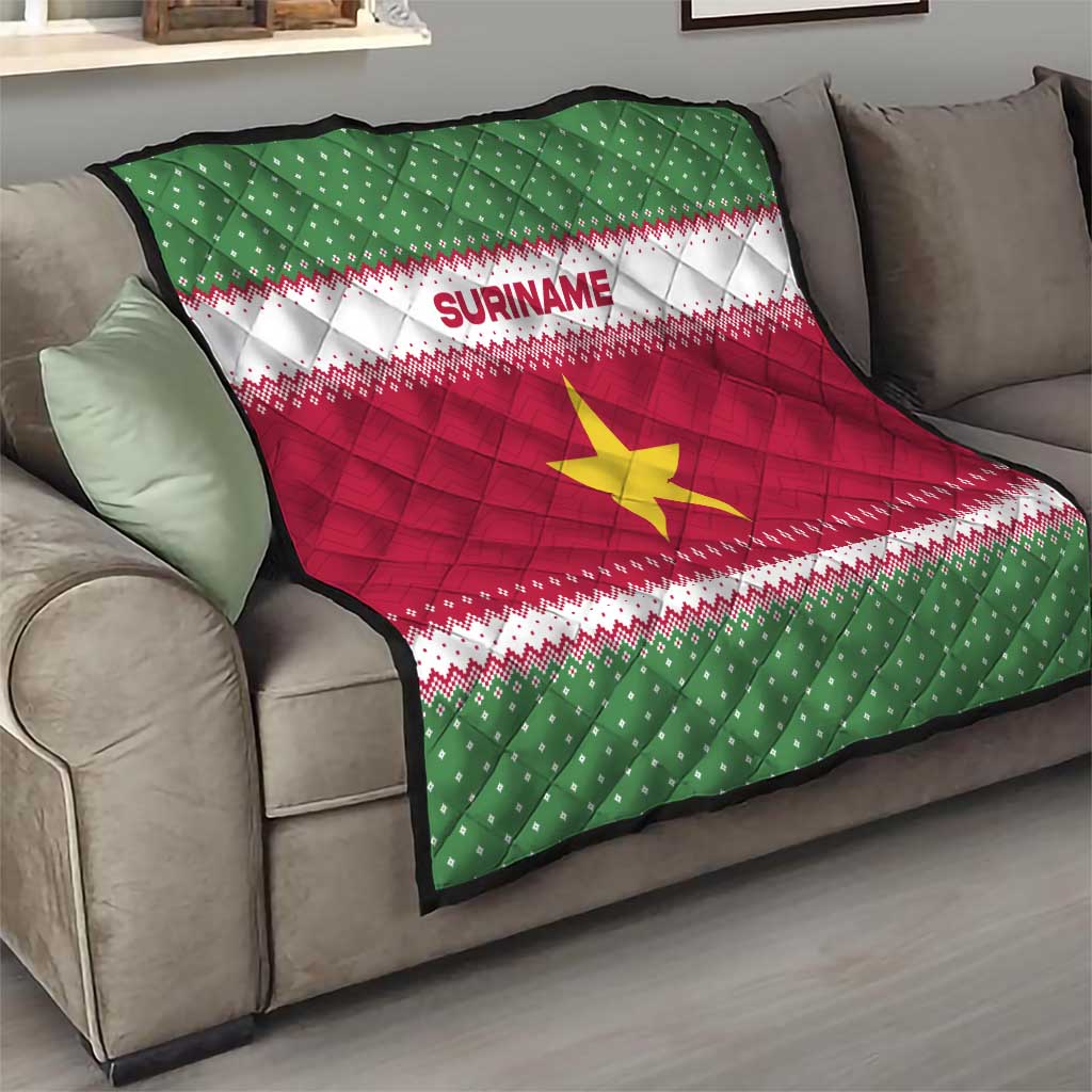 Suriname Christmas Quilt with Red-Green Knit Pattern, Yellow Star, and Santa Leopard Motif - Wonder Print Shop