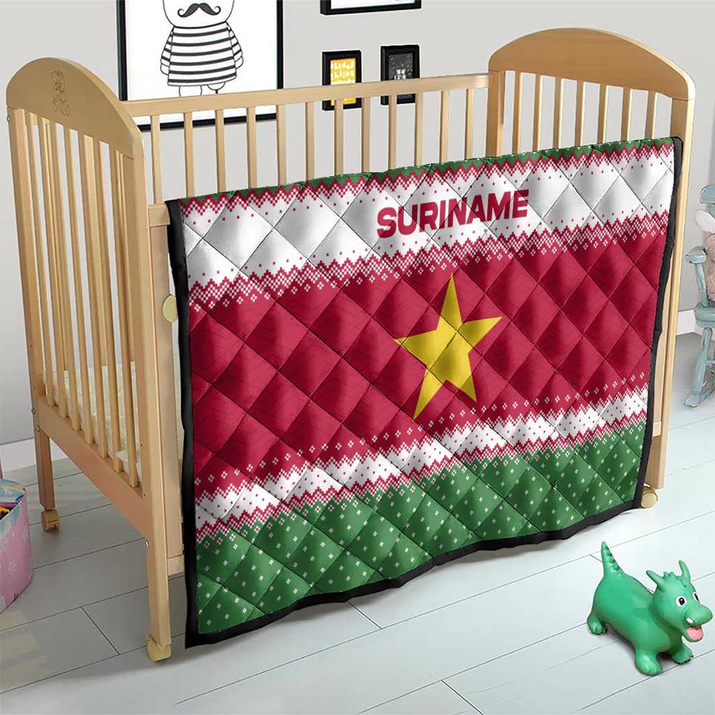 Suriname Christmas Quilt with Red-Green Knit Pattern, Yellow Star, and Santa Leopard Motif - Wonder Print Shop