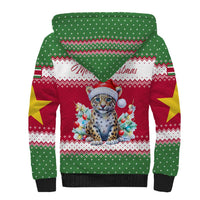 Suriname Christmas Sherpa Hoodie with Red-Green Knit Pattern, Yellow Star, and Santa Leopard Motif - Wonder Print Shop