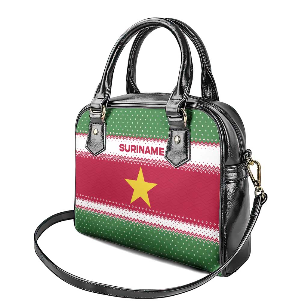 Suriname Christmas Shoulder Handbag with Red-Green Knit Pattern, Yellow Star, and Santa Leopard Motif - Wonder Print Shop