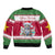 Suriname Christmas Sleeve Zip Bomber Jacket with Red-Green Knit Pattern, Yellow Star, and Santa Leopard Motif - Wonder Print Shop