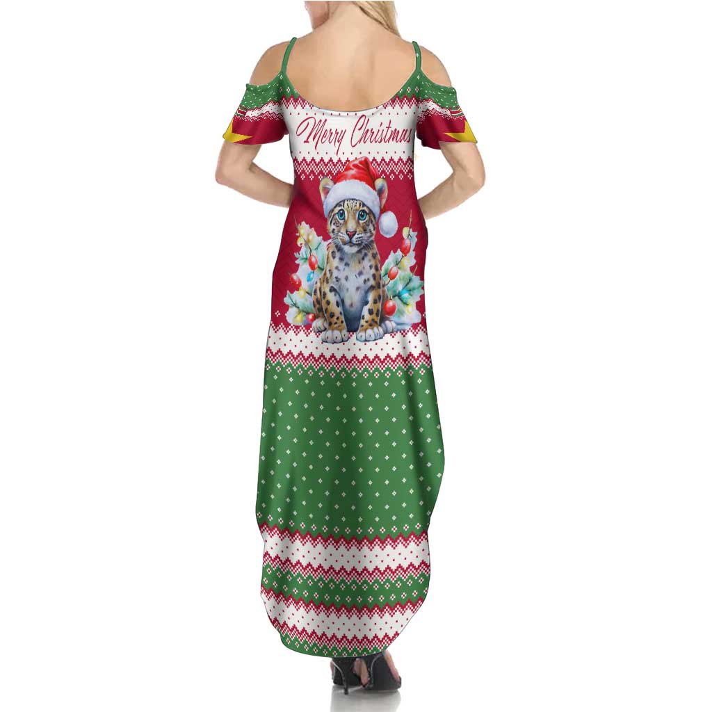 Suriname Christmas Summer Maxi Dress with Red-Green Knit Pattern, Yellow Star, and Santa Leopard Motif - Wonder Print Shop