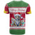 Suriname Christmas T Shirt with Red-Green Knit Pattern, Yellow Star, and Santa Leopard Motif - Wonder Print Shop