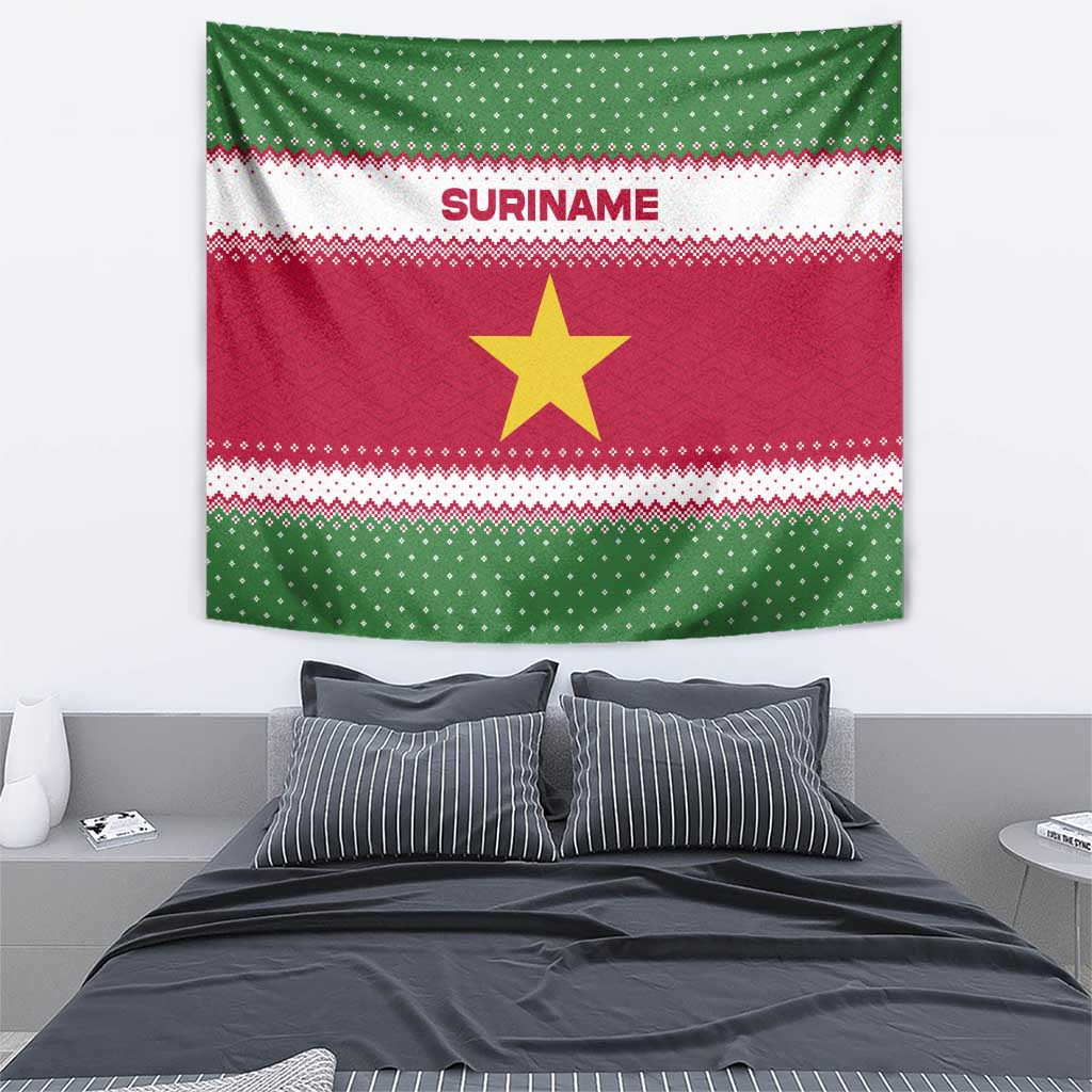 Suriname Christmas Tapestry with Red-Green Knit Pattern, Yellow Star, and Santa Leopard Motif - Wonder Print Shop