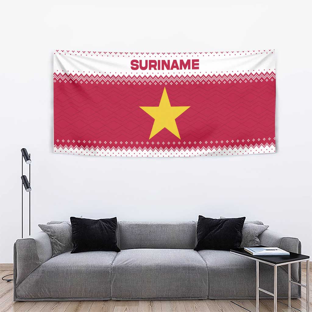 Suriname Christmas Tapestry with Red-Green Knit Pattern, Yellow Star, and Santa Leopard Motif - Wonder Print Shop