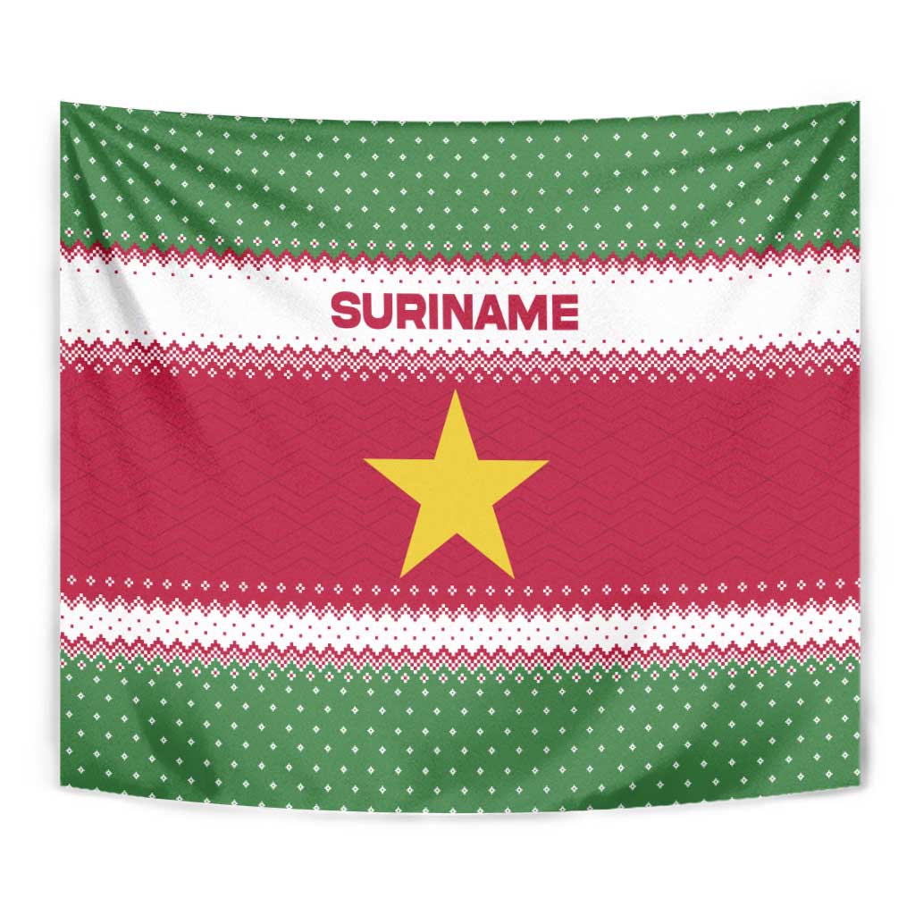 Suriname Christmas Tapestry with Red-Green Knit Pattern, Yellow Star, and Santa Leopard Motif - Wonder Print Shop