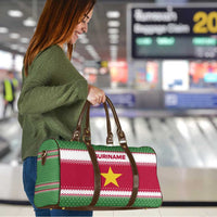 Suriname Christmas Travel Bag with Red-Green Knit Pattern, Yellow Star, and Santa Leopard Motif - Wonder Print Shop