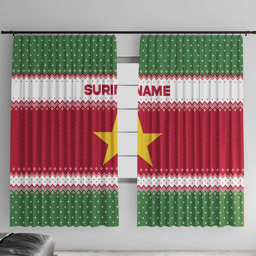 Suriname Christmas Window Curtain with Red-Green Knit Pattern, Yellow Star, and Santa Leopard Motif - Wonder Print Shop
