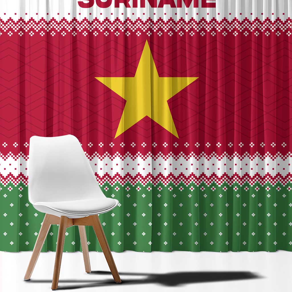 Suriname Christmas Window Curtain with Red-Green Knit Pattern, Yellow Star, and Santa Leopard Motif - Wonder Print Shop