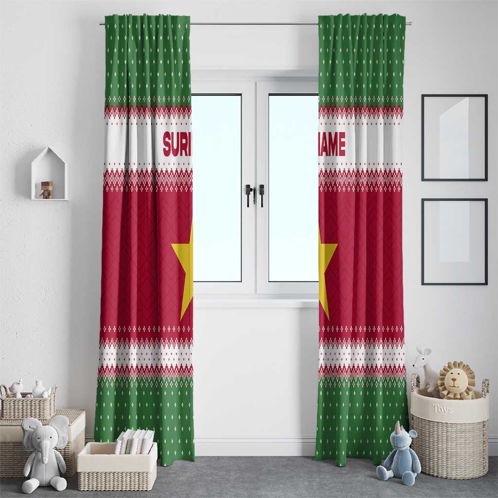 Suriname Christmas Window Curtain with Red-Green Knit Pattern, Yellow Star, and Santa Leopard Motif - Wonder Print Shop