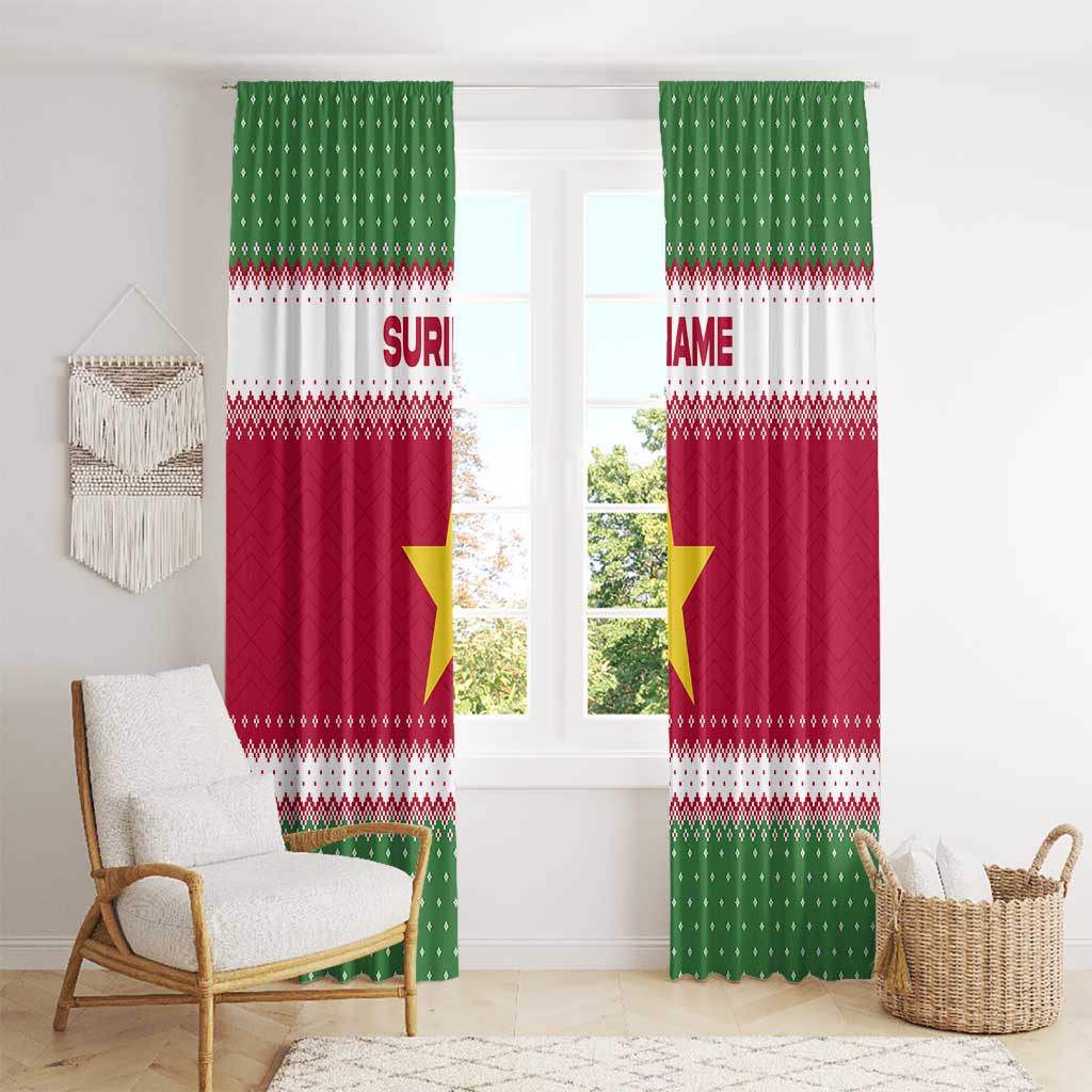 Suriname Christmas Window Curtain with Red-Green Knit Pattern, Yellow Star, and Santa Leopard Motif - Wonder Print Shop