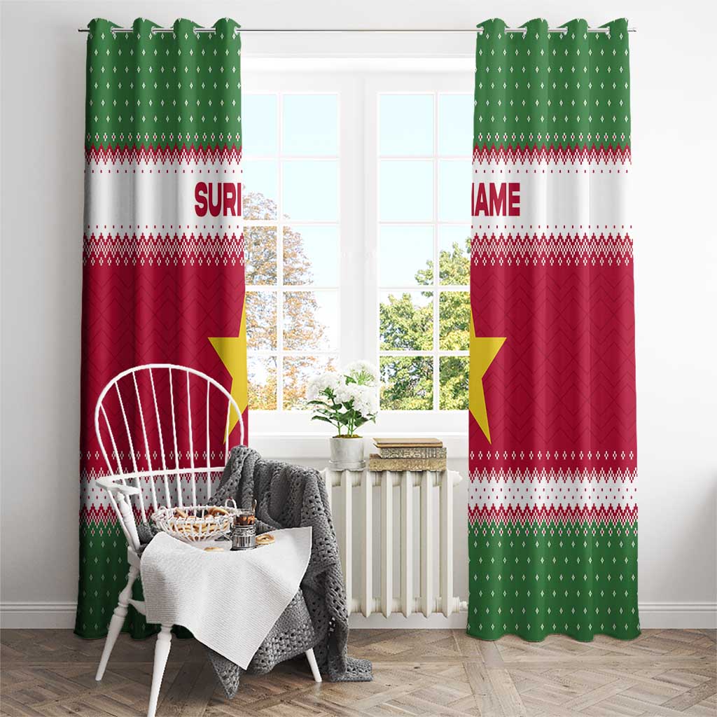 Suriname Christmas Window Curtain with Red-Green Knit Pattern, Yellow Star, and Santa Leopard Motif - Wonder Print Shop