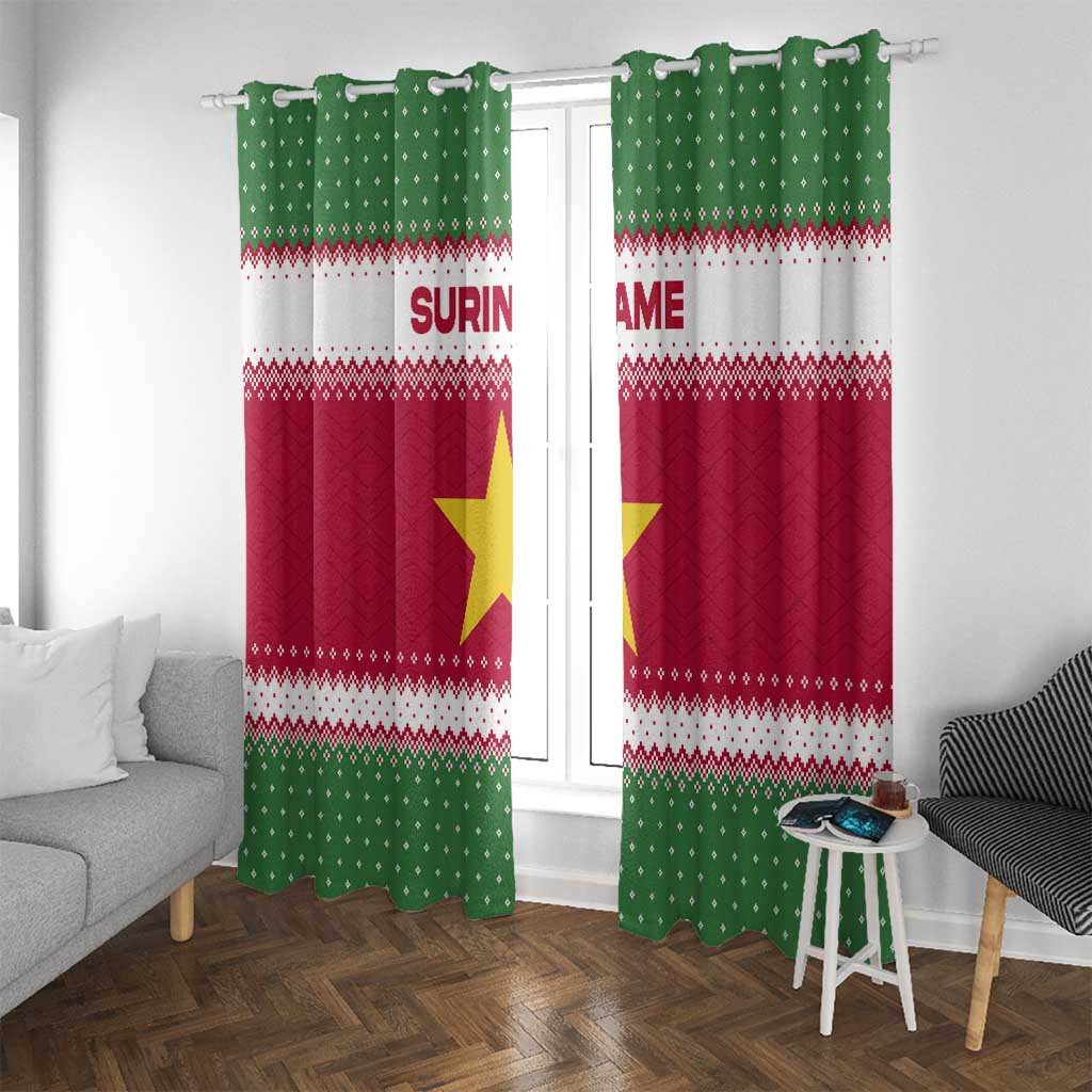 Suriname Christmas Window Curtain with Red-Green Knit Pattern, Yellow Star, and Santa Leopard Motif - Wonder Print Shop