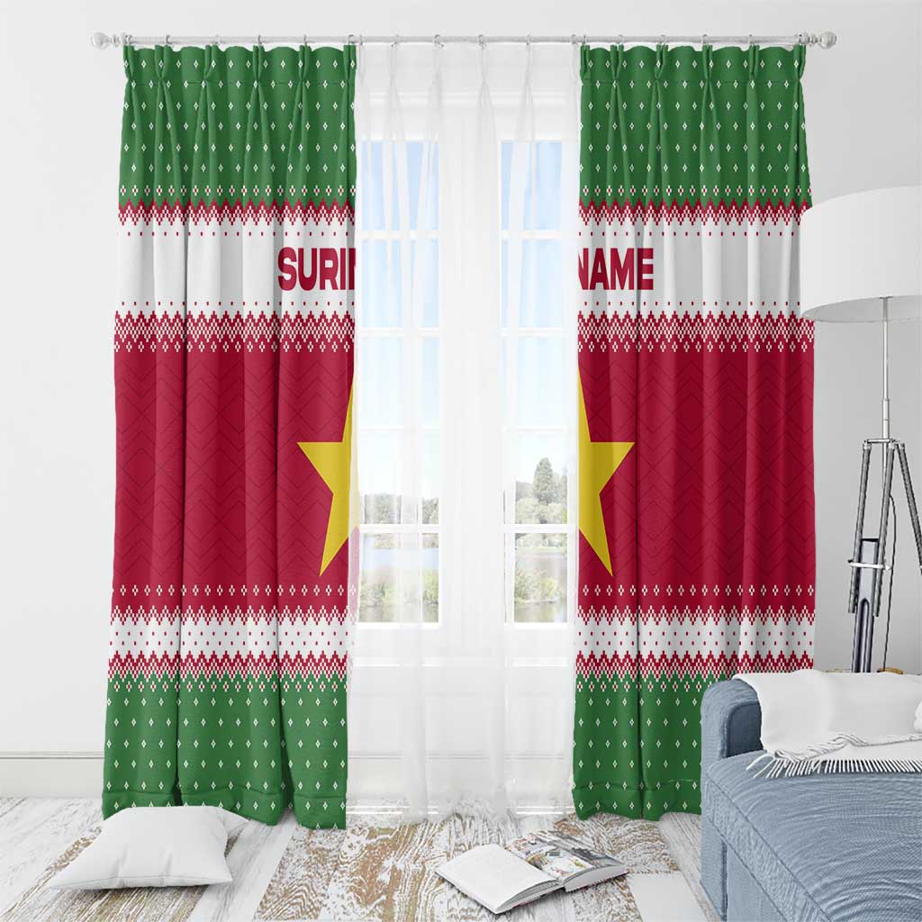 Suriname Christmas Window Curtain with Red-Green Knit Pattern, Yellow Star, and Santa Leopard Motif - Wonder Print Shop