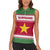 Suriname Christmas Women Sleeveless Polo Shirt with Red-Green Knit Pattern, Yellow Star, and Santa Leopard Motif - Wonder Print Shop