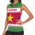 Suriname Christmas Women Sleeveless Polo Shirt with Red-Green Knit Pattern, Yellow Star, and Santa Leopard Motif - Wonder Print Shop