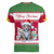 Suriname Christmas Women V-Neck T-Shirt with Red-Green Knit Pattern, Yellow Star, and Santa Leopard Motif - Wonder Print Shop