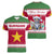 Suriname Christmas Women V-Neck T-Shirt with Red-Green Knit Pattern, Yellow Star, and Santa Leopard Motif - Wonder Print Shop