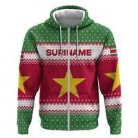 Suriname Christmas Zip Hoodie with Red-Green Knit Pattern, Yellow Star, and Santa Leopard Motif - Wonder Print Shop