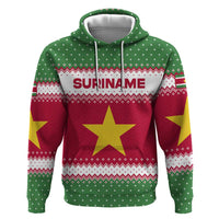 Suriname Christmas Zip Hoodie with Red-Green Knit Pattern, Yellow Star, and Santa Leopard Motif - Wonder Print Shop