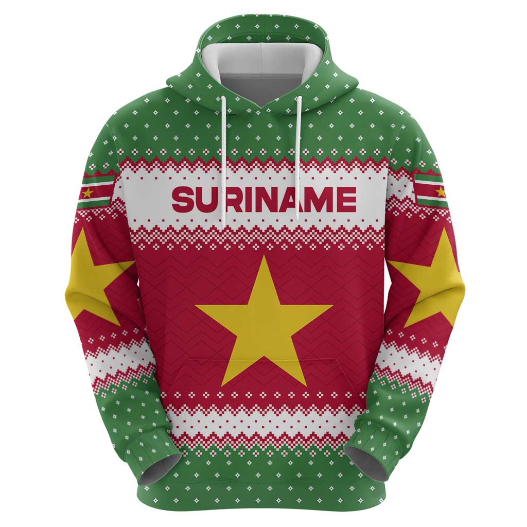 Suriname Christmas Zip Hoodie with Red-Green Knit Pattern, Yellow Star, and Santa Leopard Motif - Wonder Print Shop