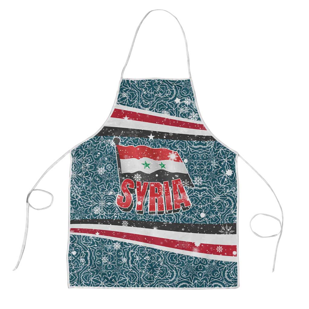 Syria Christmas Apron with National Flag Motif, Coat of Arms Eagle, and Festive Snowflake Pattern - Wonder Print Shop
