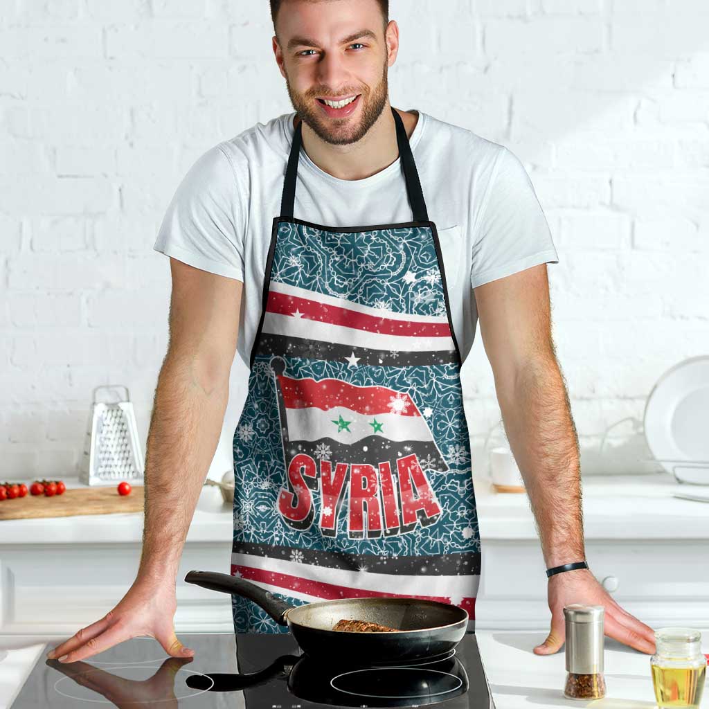 Syria Christmas Apron with National Flag Motif, Coat of Arms Eagle, and Festive Snowflake Pattern - Wonder Print Shop
