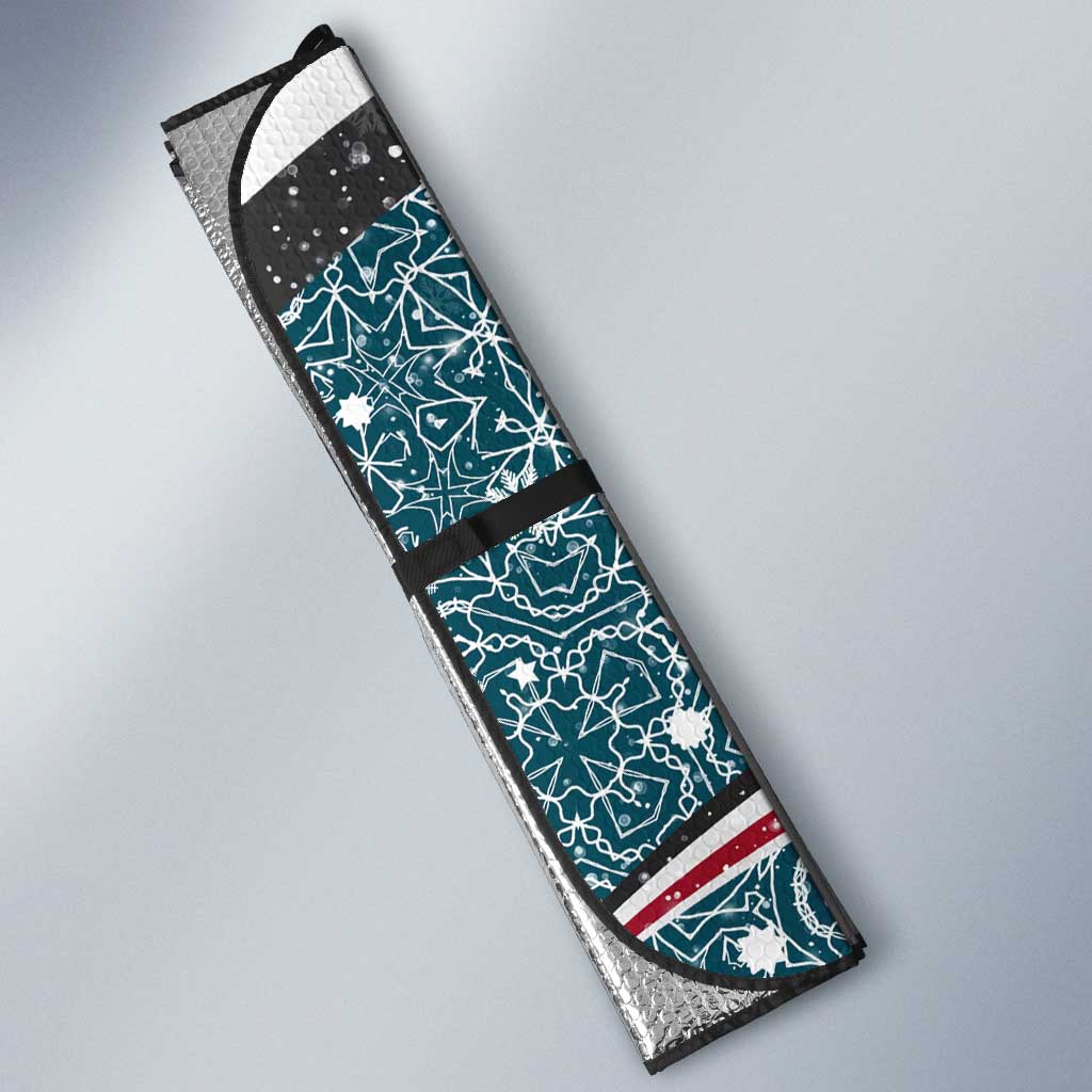 Syria Christmas Auto Sun Shade with National Flag Motif, Coat of Arms Eagle, and Festive Snowflake Pattern - Wonder Print Shop