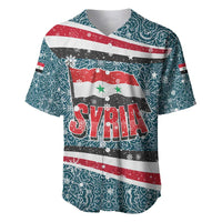Syria Christmas Baseball Jersey with National Flag Motif, Coat of Arms Eagle, and Festive Snowflake Pattern - Wonder Print Shop