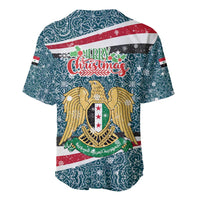 Syria Christmas Baseball Jersey with National Flag Motif, Coat of Arms Eagle, and Festive Snowflake Pattern - Wonder Print Shop