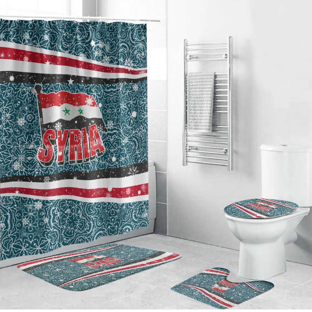 Syria Christmas Bathroom Set with National Flag Motif, Coat of Arms Eagle, and Festive Snowflake Pattern - Wonder Print Shop