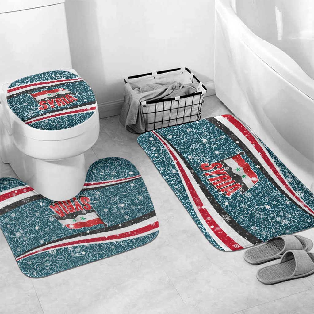 Syria Christmas Bathroom Set with National Flag Motif, Coat of Arms Eagle, and Festive Snowflake Pattern - Wonder Print Shop