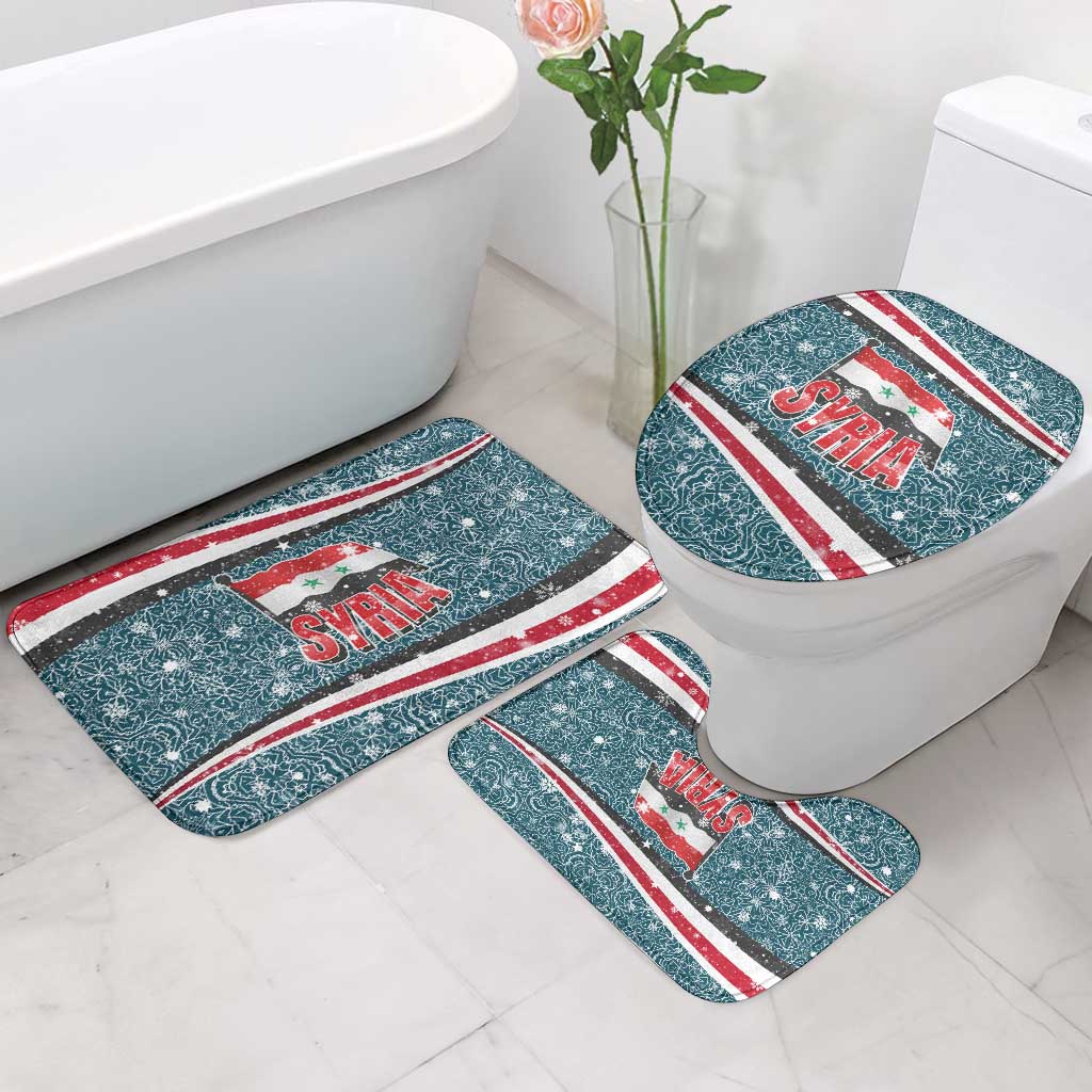 Syria Christmas Bathroom Set with National Flag Motif, Coat of Arms Eagle, and Festive Snowflake Pattern - Wonder Print Shop