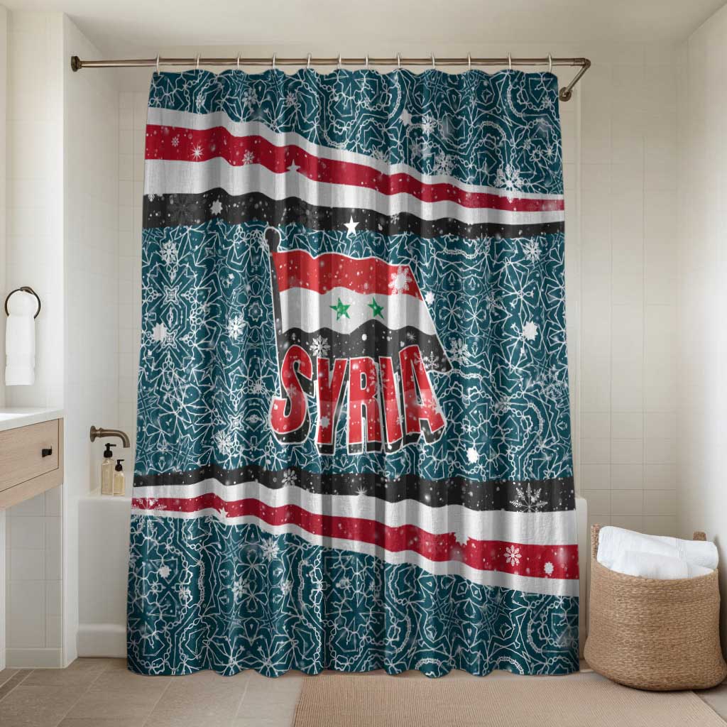 Syria Christmas Bathroom Set with National Flag Motif, Coat of Arms Eagle, and Festive Snowflake Pattern - Wonder Print Shop