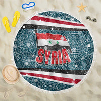 Syria Christmas Beach Blanket with National Flag Motif, Coat of Arms Eagle, and Festive Snowflake Pattern - Wonder Print Shop