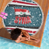 Syria Christmas Beach Blanket with National Flag Motif, Coat of Arms Eagle, and Festive Snowflake Pattern - Wonder Print Shop