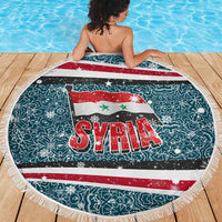 Syria Christmas Beach Blanket with National Flag Motif, Coat of Arms Eagle, and Festive Snowflake Pattern - Wonder Print Shop