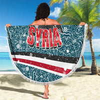 Syria Christmas Beach Blanket with National Flag Motif, Coat of Arms Eagle, and Festive Snowflake Pattern - Wonder Print Shop